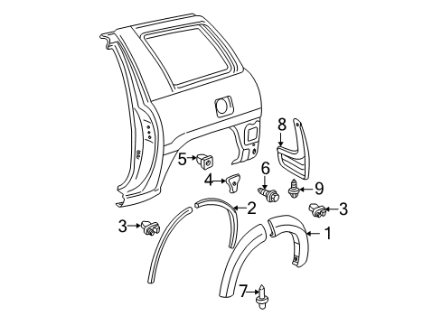 2001 Toyota RAV4 Exterior Trim - Quarter Panel Mud Guard Diagram for 76626-42150