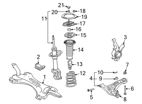 2004 Scion xA Front Suspension Components, Lower Control Arm, Stabilizer Bar Seat Diagram for 48044-52010