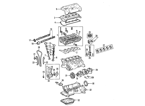 2000 Toyota Echo Engine Parts, Mounts, Cylinder Head & Valves, Camshaft & Timing, Oil Pan, Oil Pump, Crankshaft & Bearings, Pistons, Rings & Bearings Bearings Diagram for 13041-21030-01