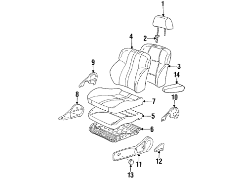 1997 Toyota Celica Front Seat Components Cushion Shield Diagram for 71862-02020-B1