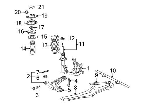 2004 Toyota MR2 Spyder Front Suspension Components, Lower Control Arm, Stabilizer Bar Crossmember Diagram for 51206-17050