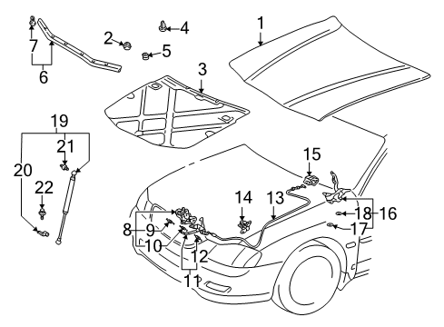 2000 Toyota Avalon Hood & Components Lock Diagram for 53510-AC040