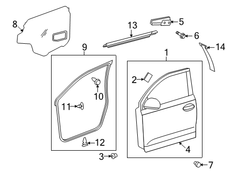 2014 Scion xD Front Door & Components, Exterior Trim Outer Panel Diagram for 67112-52180