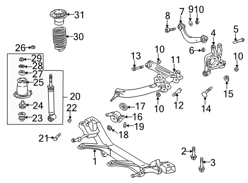 2001 Toyota Celica Rear Suspension Components, Lower Control Arm, Upper Control Arm, Stabilizer Bar Bushing Diagram for 48060-20060