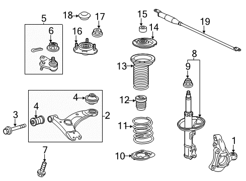 2013 Lexus CT200h Front Suspension Components, Lower Control Arm, Stabilizer Bar Strut Bumper Diagram for 48331-12220