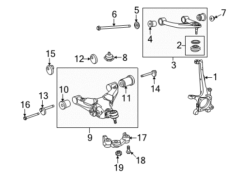 2016 Toyota Sequoia Front Suspension Components, Lower Control Arm, Upper Control Arm, Ride Control, Stabilizer Bar Spring Bumper Diagram for 48304-0C030
