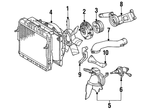 1991 Toyota Land Cruiser Cooling System, Radiator, Water Pump, Cooling Fan Shroud Diagram for 16711-61260