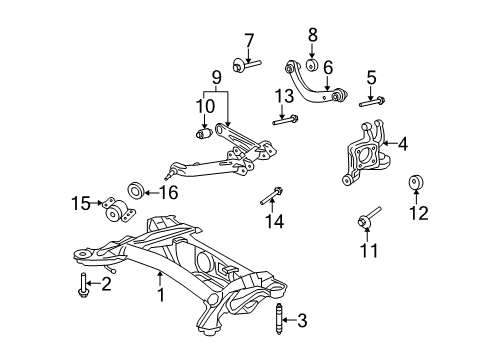 2009 Toyota Matrix Rear Suspension Components, Lower Control Arm, Upper Control Arm, Stabilizer Bar Suspension Crossmember Diagram for 51206-12142