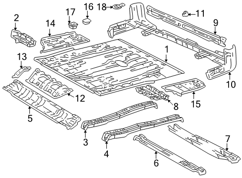 2001 Toyota 4Runner Rear Body - Floor & Rails Rear Crossmember Diagram for 57605-35230