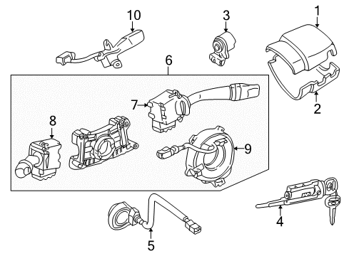 2001 Toyota 4Runner Shroud, Switches & Levers Lamp Assy, Key Cylinder Diagram for 81870-35050