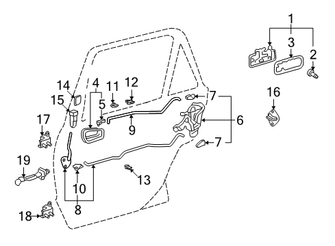2001 Toyota Corolla Rear Door - Lock & Hardware Rear Door Outside Handle Assembly Right Diagram for 69230-02040-G2