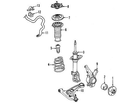 2009 Scion xD Front Suspension Components, Lower Control Arm, Stabilizer Bar Hub Diagram for 43502-52040