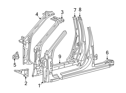1999 Toyota Camry Center Pillar & Rocker, Hinge Pillar Inner Pillar Diagram for 61102-AA010
