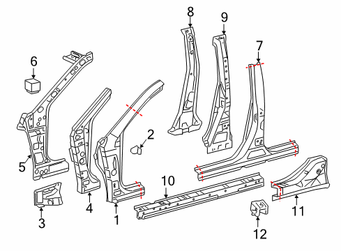 2009 Toyota Camry Center Pillar & Rocker, Hinge Pillar Extension Diagram for 61403-06020