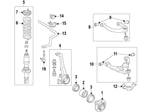 2011 Toyota FJ Cruiser Front Suspension Components, Lower Control Arm, Upper Control Arm, Stabilizer Bar Strut Diagram for 48510-8Z030