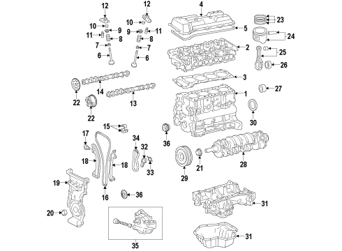 2015 Toyota Corolla Engine Parts, Mounts, Cylinder Head & Valves, Camshaft & Timing, Oil Pan, Oil Pump, Crankshaft & Bearings, Pistons, Rings & Bearings, Variable Valve Timing Side Mount Diagram for 12305-0T171