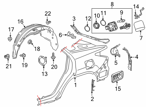 2016 Lexus RX450h Fuel Door Wheelhouse Liner Nut Diagram for 90178-A0025