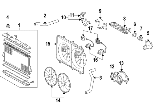 2010 Toyota Highlander Cooling System, Radiator, Water Pump, Cooling Fan Radiator Assembly Diagram for 16041-20410
