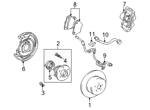 2005 Toyota Celica Anti-Lock Brakes Splash Shield Diagram for 46504-20070