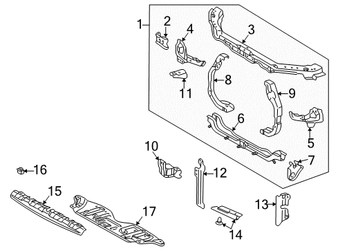 2000 Toyota Camry Radiator Support Mount Bracket Diagram for 53257-06010