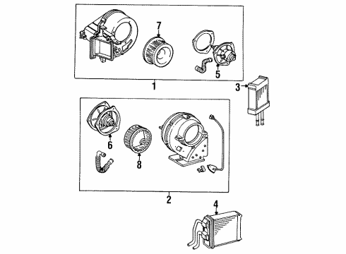 1988 Toyota Van Heater Components Motor Sub-Assy, Rear Heater Blower Diagram for 87104-87007