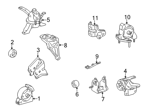 1999 Toyota Corolla Engine & Trans Mounting Front Mount Diagram for 12361-0D021