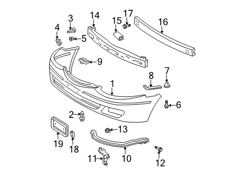 2002 Toyota Solara Front Bumper Energy Absorber Reinforcement Diagram for 52132-AA021