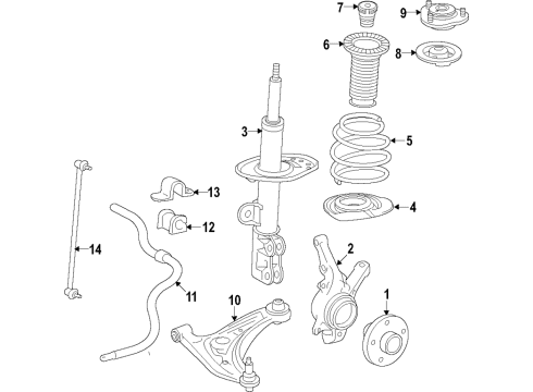2020 Toyota Yaris Front Suspension Components, Lower Control Arm, Stabilizer Bar Lower Control Arm Diagram for 48068-WB002