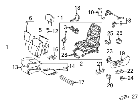 2011 Toyota Highlander Driver Seat Components Adjust Knob Diagram for 84921-AE020-B2