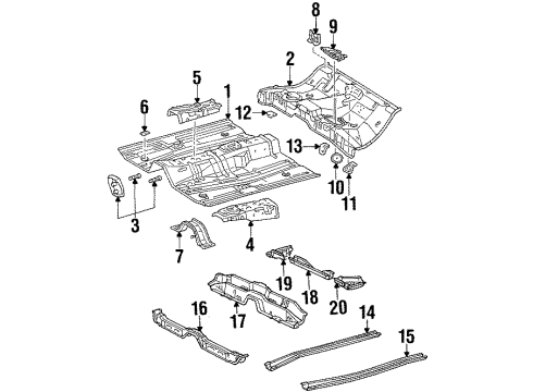 1996 Toyota Corolla Floor & Rails Rear Crossmember Support Diagram for 57695-12030