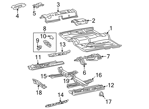 2002 Toyota Solara Pillars, Rocker & Floor - Floor & Rails SILENCER, Center Console Diagram for 58621-33030