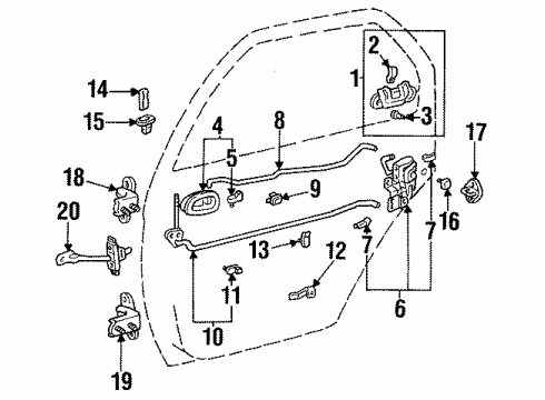 1996 Toyota Corolla Rear Door - Lock & Hardware Lock Plate Clamp Diagram for 69749-12080