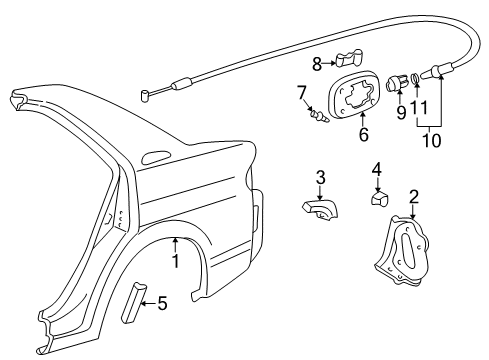 2001 Toyota Prius Quarter Panel & Components Cable Sub-Assy, Fuel Lid Lock Control Diagram for 77035-47020
