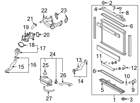 2013 Lexus LS460 Radiator & Components By-Pass Pipe Gasket Diagram for 16341-38030