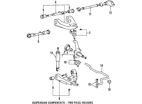1989 Toyota Pickup Front Suspension Components, Lower Control Arm, Upper Control Arm, Stabilizer Bar Torsion Bar Diagram for 48161-35130