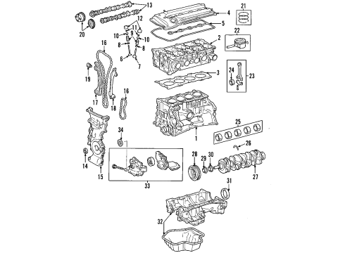 2002 Toyota RAV4 Engine Parts, Mounts, Cylinder Head & Valves, Camshaft & Timing, Oil Pan, Oil Pump, Crankshaft & Bearings, Pistons, Rings & Bearings Rear Mount Diagram for 12371-28031
