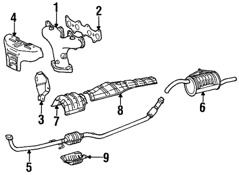 1996 Toyota Paseo Exhaust Components Muffler & Pipe Diagram for 17430-11860