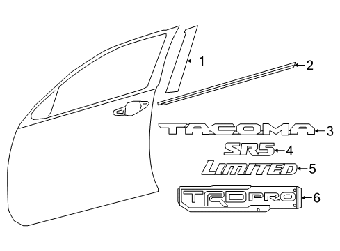 2021 Toyota Tacoma Exterior Trim - Front Door Belt Molding Diagram for 68161-04060