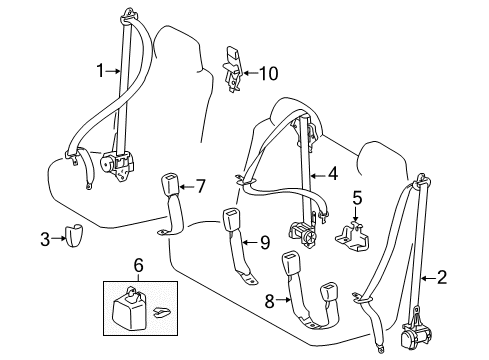 2020 Toyota Tundra Seat Belt Center Seat Belt Bracket Diagram for 73131-0C020