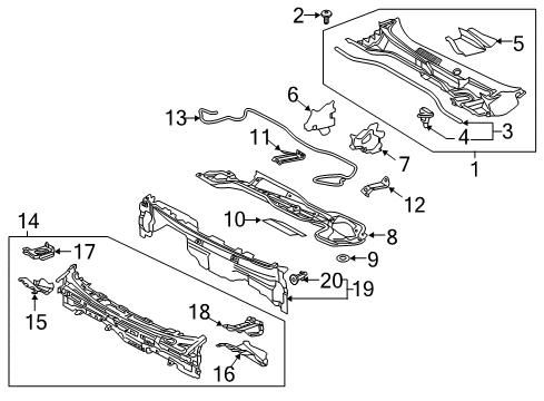 2020 Toyota C-HR Cowl Cowl Grille Diagram for 55708-F4020