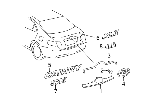 2010 Toyota Camry Exterior Trim - Trunk Lid License Molding Clip Diagram for 76817-12060