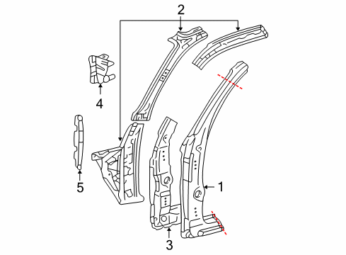 2002 Toyota Tacoma Hinge Pillar Inner Pillar Diagram for 61162-04906