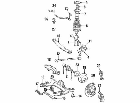 1988 Toyota Celica Rear Suspension Components, Stabilizer Bar & Components Crossmember Assembly Diagram for 51206-20010