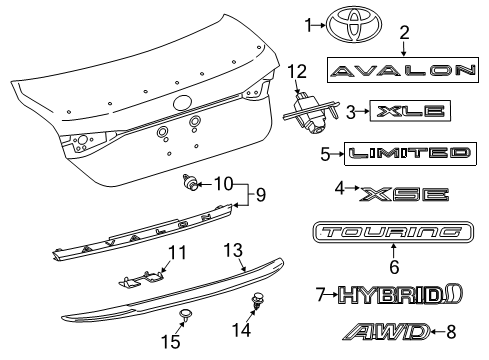2021 Toyota Avalon Rear Spoiler, Exterior Trim Speaker Nut Diagram for 90178-06018