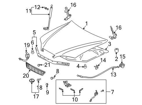 1997 Lexus ES300 Hood & Components Release Cable Diagram for 53630-AA010
