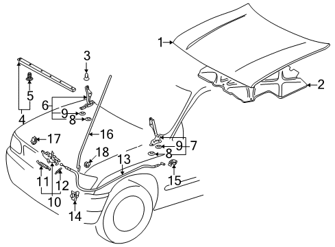 1998 Toyota Tacoma Hood & Components Insulator Clip Diagram for 90467-09004-01