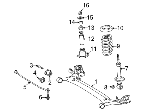 2016 Toyota Corolla Rear Suspension Components, Stabilizer Bar Axle Beam Diagram for 42101-02340