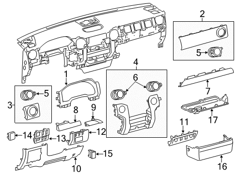 2019 Toyota Tundra Cluster & Switches, Instrument Panel Air Outlet Diagram for 55061-0C030-B0