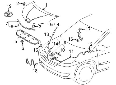 2020 Toyota Sienna Hood & Components Release Handle Diagram for 53610-08011-B0