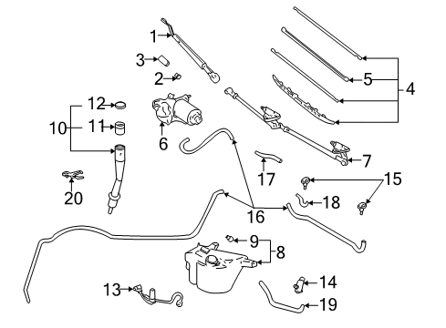 2001 Toyota Tundra Wiper & Washer Components Wiper Arm Diagram for 85211-0C010